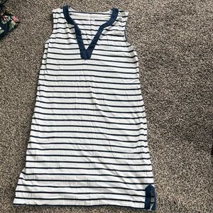 Lands' End Sleeveless Navy and White Striped Midi Dress